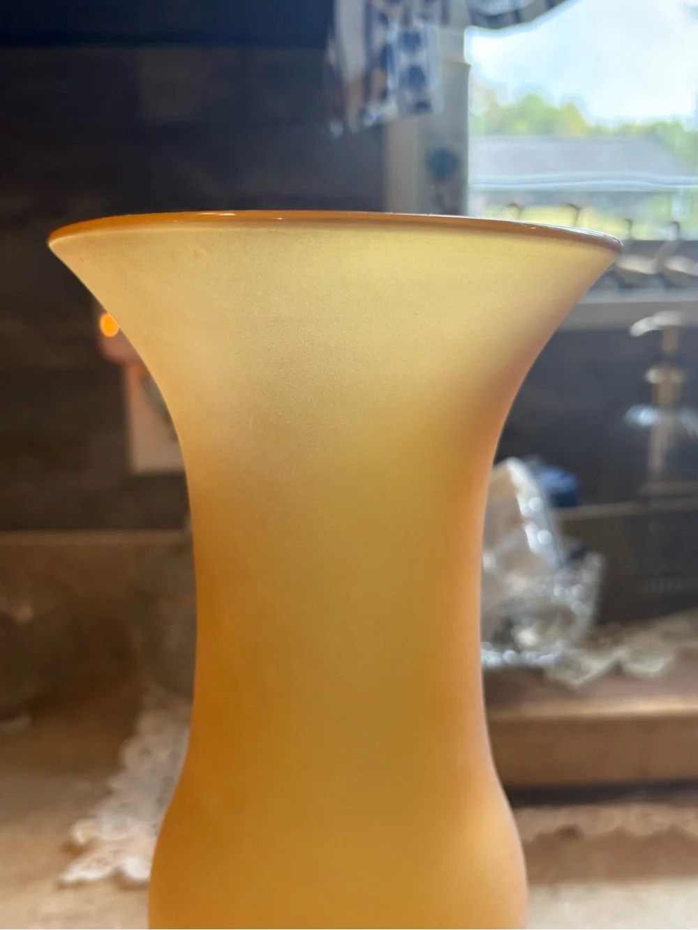Vintage Blenko 12” Amber Frosted Satin Art Glass Vase Hand Blown MCM Label USA